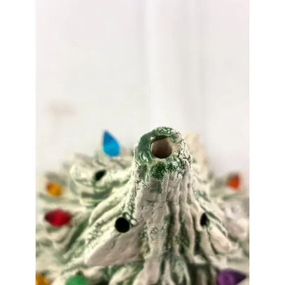 Vintage Ceramic Christmas Tree Green with White Snow Accent 13" Tall READ as is - Picture 9 of 14